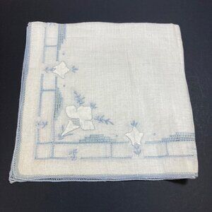 Vintage Handmade Hankie Handkerchief Wedding Something Blue Floral Embroidery
